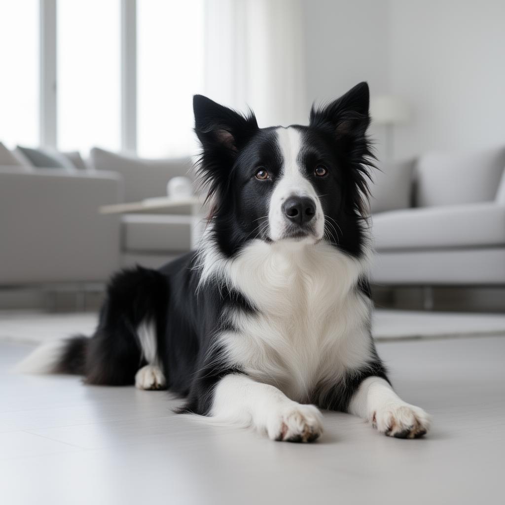 Cão tranquilo em casa limpa